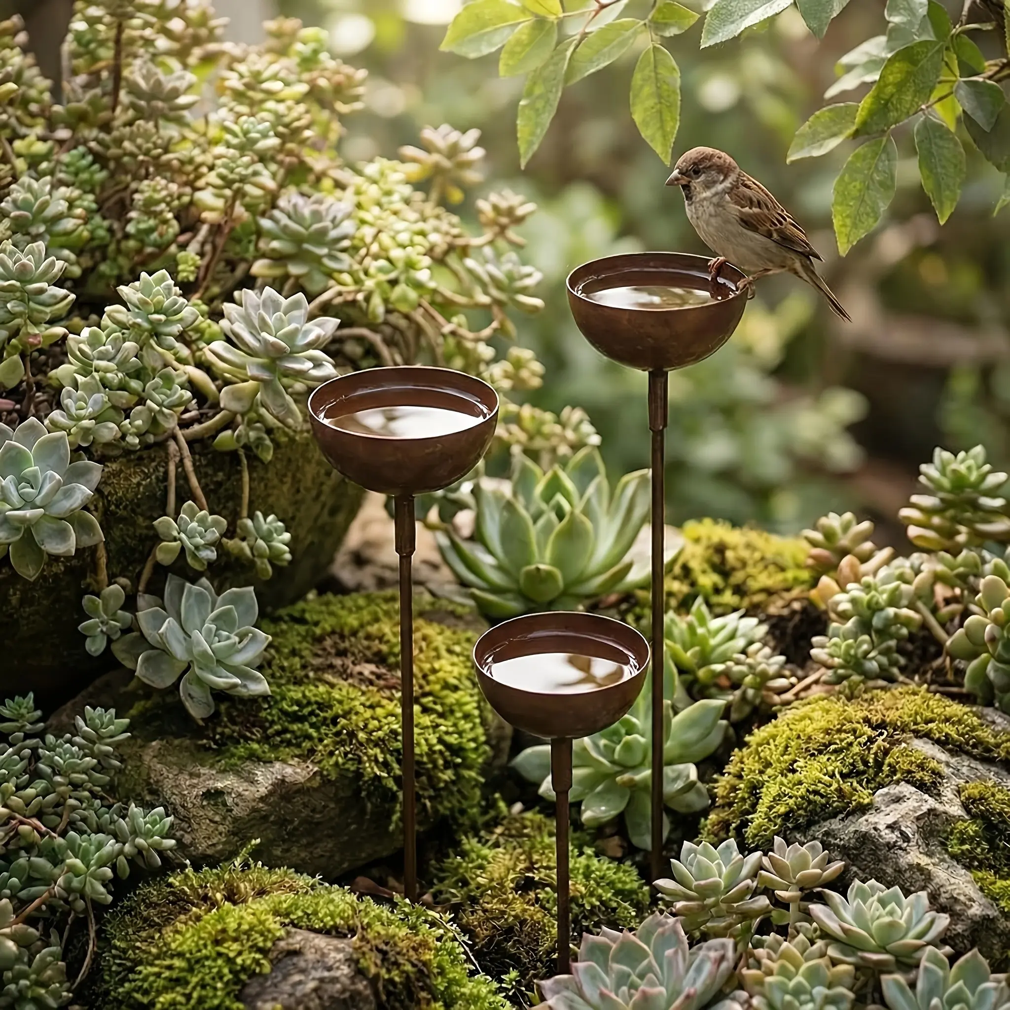 3pcs Per Set 1 Large 2 Small 3D Three-Dimensional Farmhouse Style Hummingbird Drinker, Retro Wrought Iron Rain Collector - Outdoor Garden Decorative Art, Country Style Outdoor Rain Container Combination