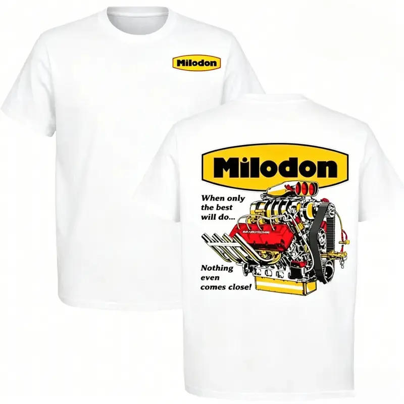 Retro Milodon Engine T-Shirt, Vintage 90s Racing Graphic Tee for Car Enthusiasts, Classic Hot Rod Mechanic, Car Lover Cotton Top, 4th of July Outfit