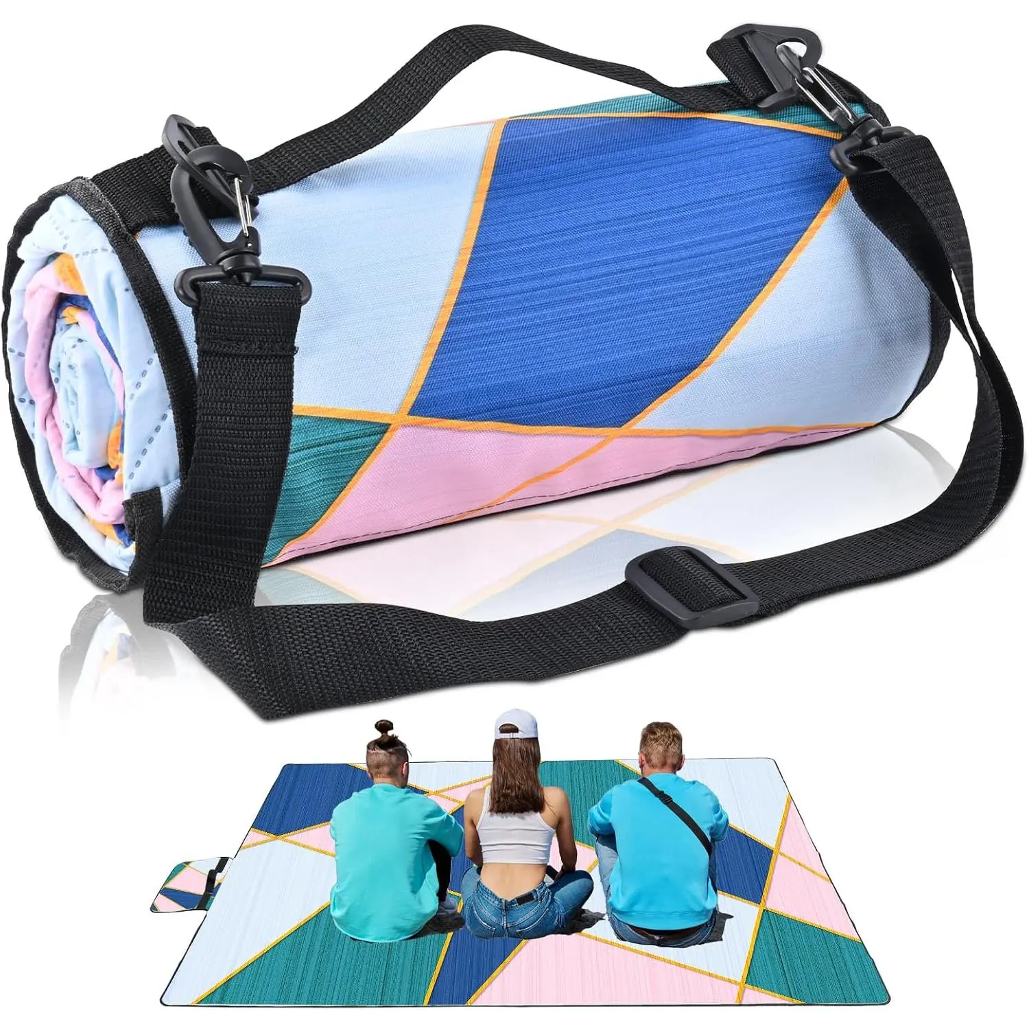 Picnic Blankets Outdoor Blanket, Large Beach Mat  Foldable Picnic Mat with Carry Strap,Portable Camping Park Blanket for Grass Lawn Hiking Travel Concerts