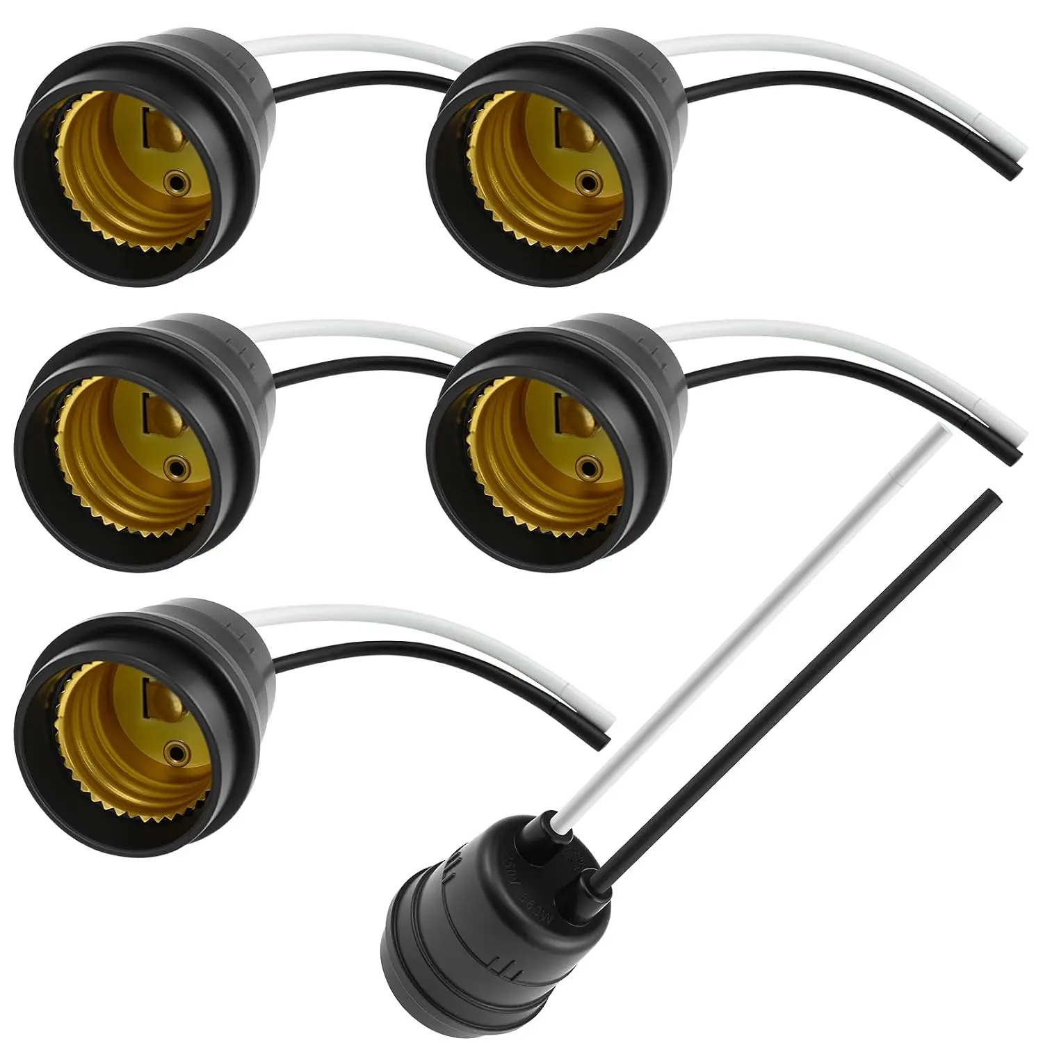 6 count E26/E27  Lamp Holder Socket | 250V 660W for Outdoor Black Pigtail Rainproof Light Socket, Fully Sealed, DIY Lighting