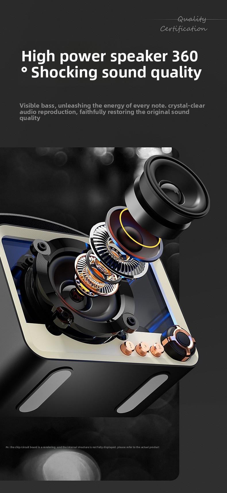 Glass transparent Bluetooth speaker, portable mini outdoor USB charging subwoofer, desktop ambient light Bluetooth speaker