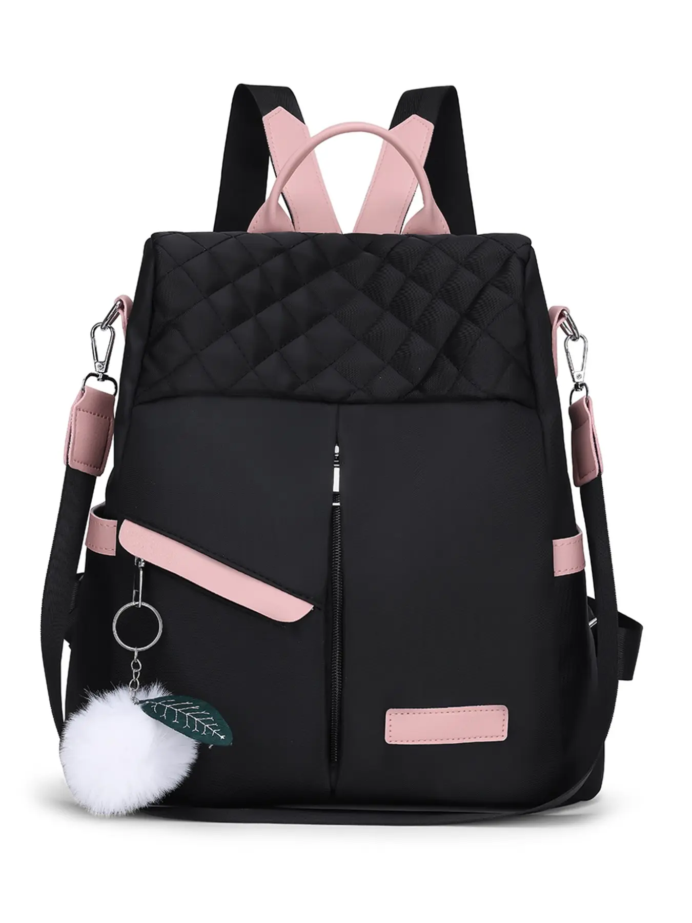 Women's Fashion Colorblock Versatile Backpack, Includes Pom-Pom Accessory, Casual Large Capacity, Multifunctional Daily Use Bag, Trendy Storage Bag