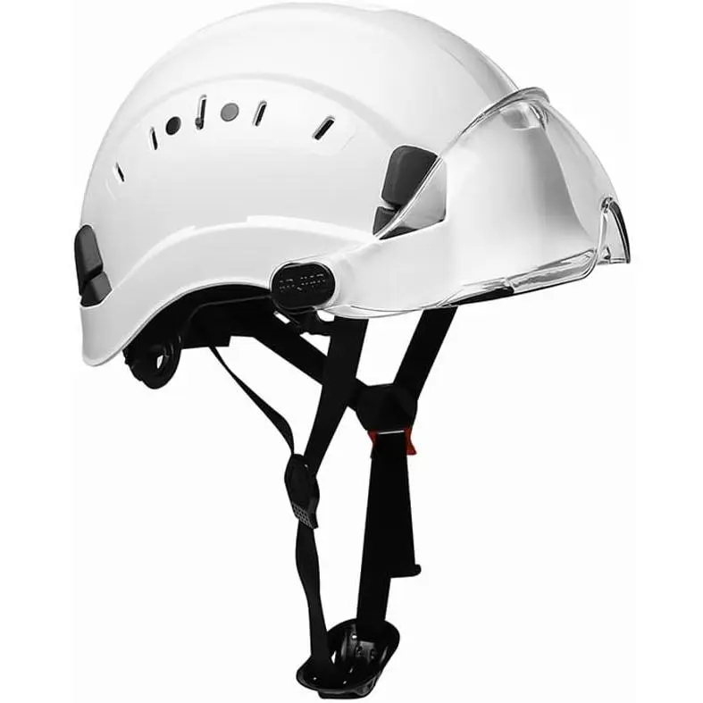 Full Brim Hard Hat with Visor, ABS Construction Helmet, 6-Point Suspension, Adjustable Ratchet, Chin Strap, Vented, for Building, Scaffolding, Climbing