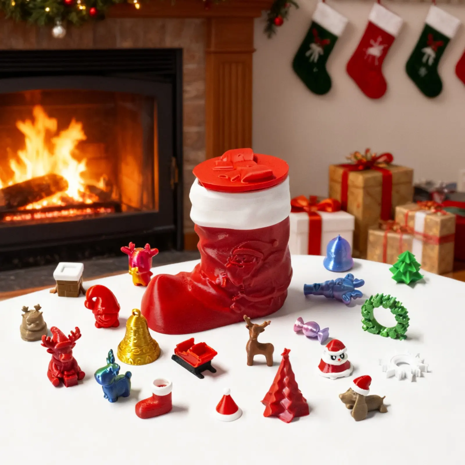3D Printed Christmas Sock Storage Set, Christmas Decor Kit, Includes 3D Snowman, Tree, Small Gifts, Perfect for Holiday Parties