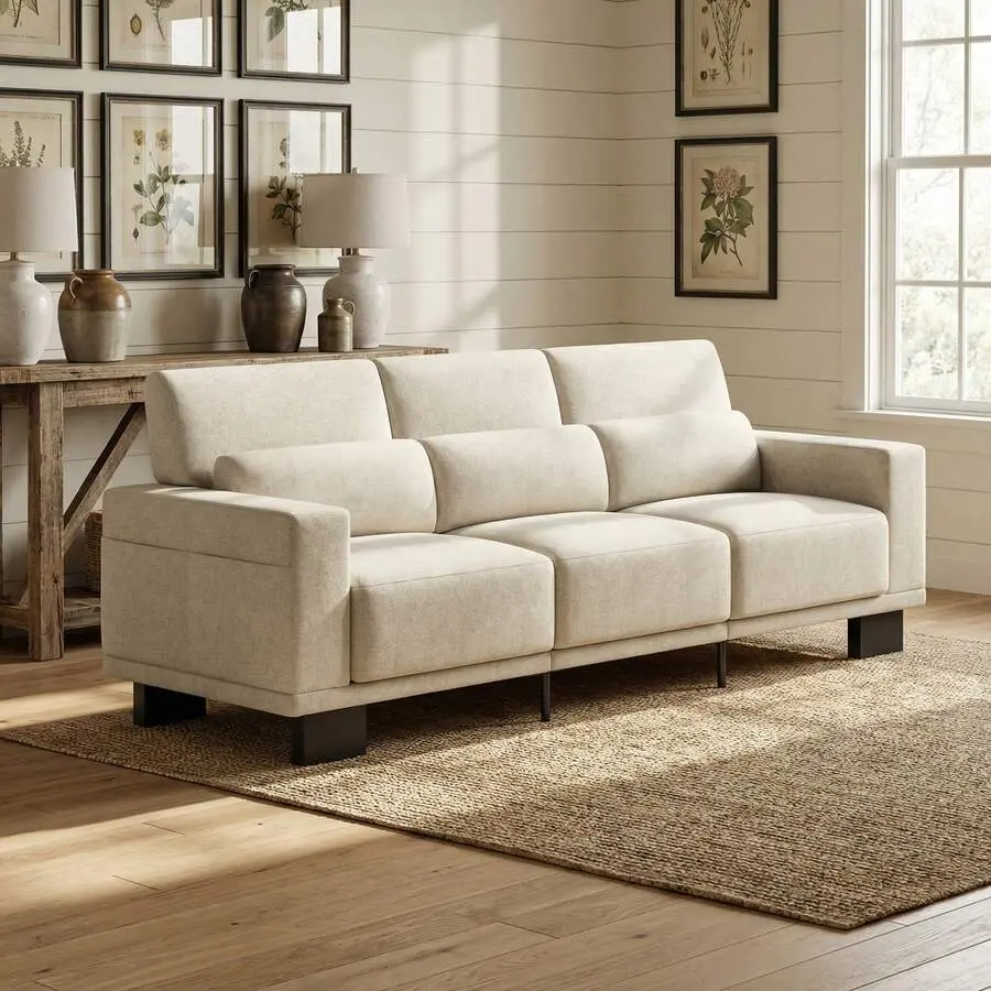 89-Inch Classic 3-Seat Sturdy Chenille Sofa - Reinforced Frame, Wide Arms, Deep Cushions, Comfy Couch for Living Room, Bedroom