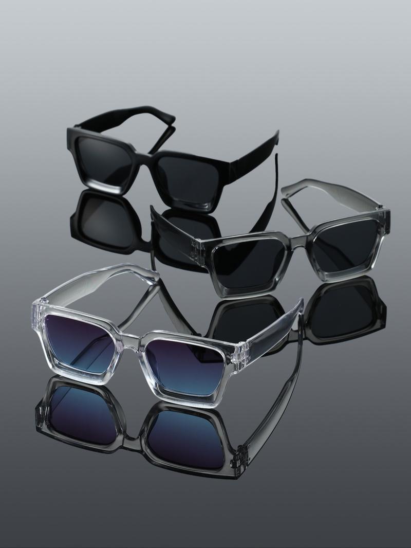 3 Pcs Men's Fashionable Tinted Lens Sunglasses, Trendy Casual Rectangle Frame Sunglasses for Everyday Use, Fashion Accessories for Outdoor Activities