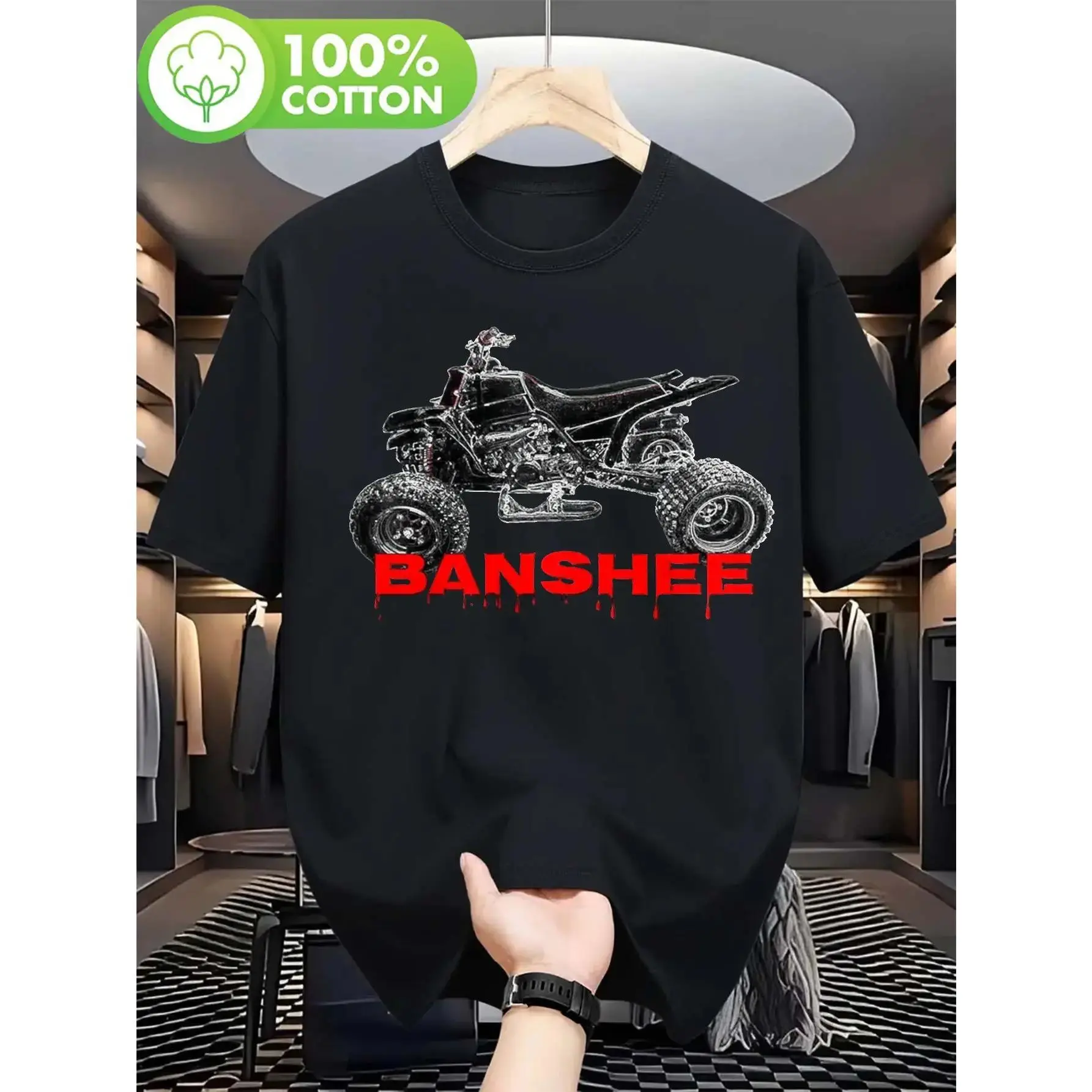 Men'S And Women'S Banshee Quad A ATC Retro Graphic T-Shirt - Made from % Soft And Breathable Fabric, This High-Collar Casual Tee Features an All-Terrain Vehicle Design. It'S a Boldly Printed Adventure Shirt Perfect for Outdoor Hiking