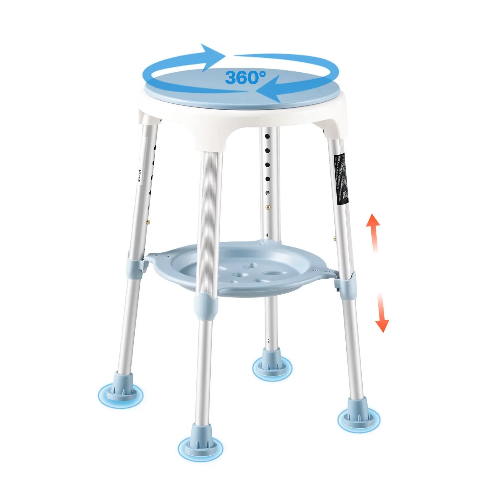 350LBS Capacity 360-Degree Swivel Shower-Tub Seat, Height-Adjustable Non-Slip Rotating Bath Stool with Storage Tray for Elderly, Ideal for Indoor Showers or Tubs