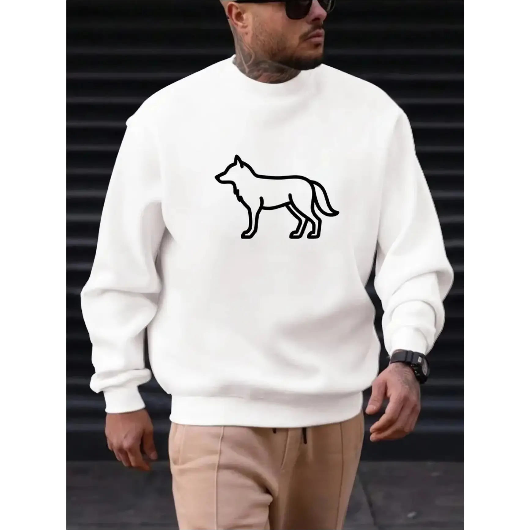 Minimalist Wolf Line Art Graphic Crewneck Sweatshirt, Comfort Cotton Oversized Outfit, Perfect Holiday Gift For Him Her, Fashion Cute Wildlife Present For Family & Lover