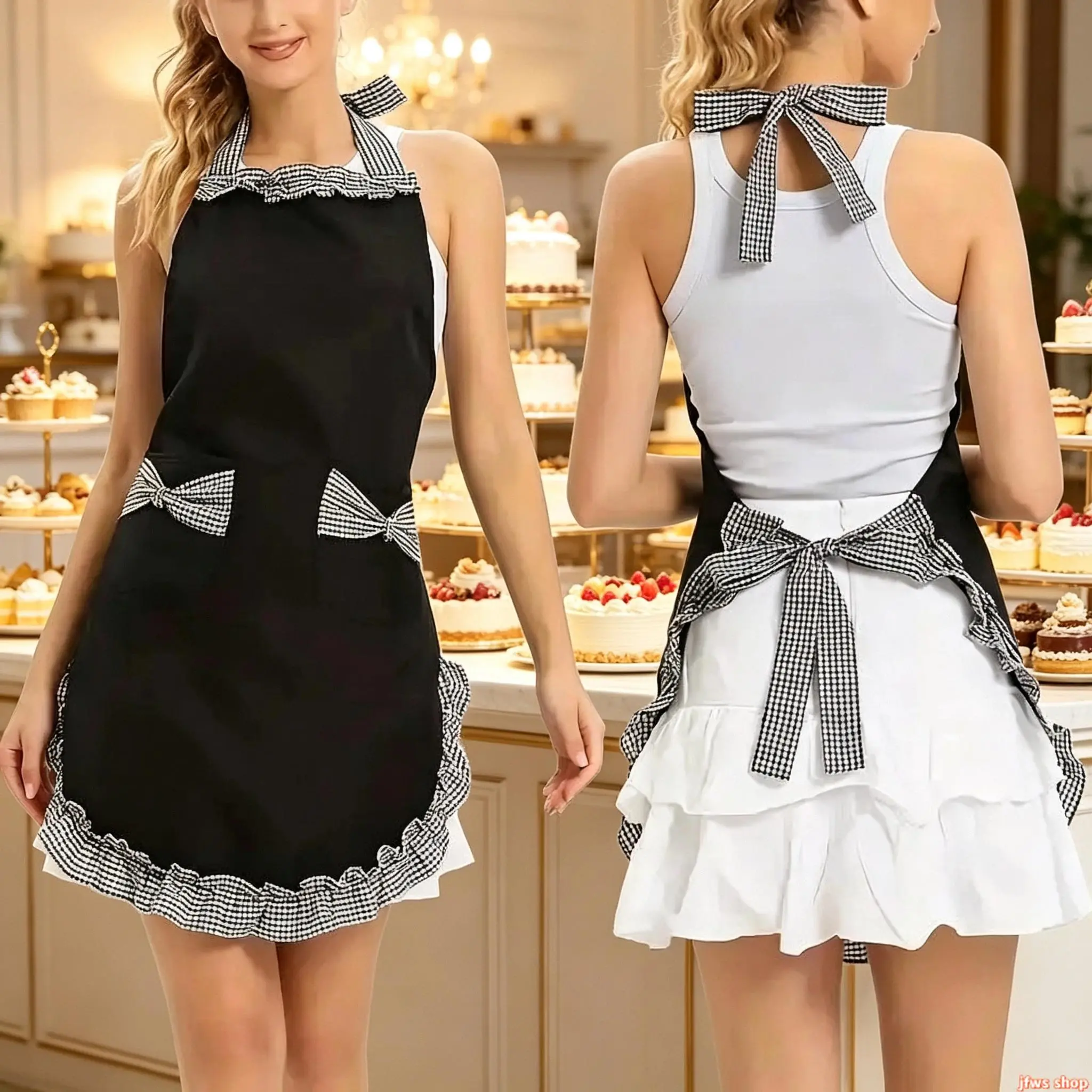 Vintage Plaid Half Waist Apron for Women with Bow Pocket Adjustable Ties for Kitchen Baking tiktokshopbacktoschool