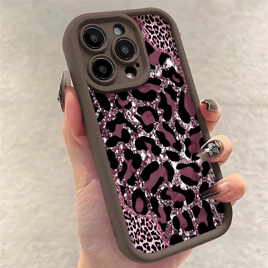 Phone Case: 1pc Pink Glitter Leopard Print Phone Case Suitable for Apple iPhone 17 E Air Pro ProMax iPhone16 15 14 Plus 13 12 Mini 11 X XS XR Antidrop Softshell Shock Proof All Inclusive Lens Protection Funky