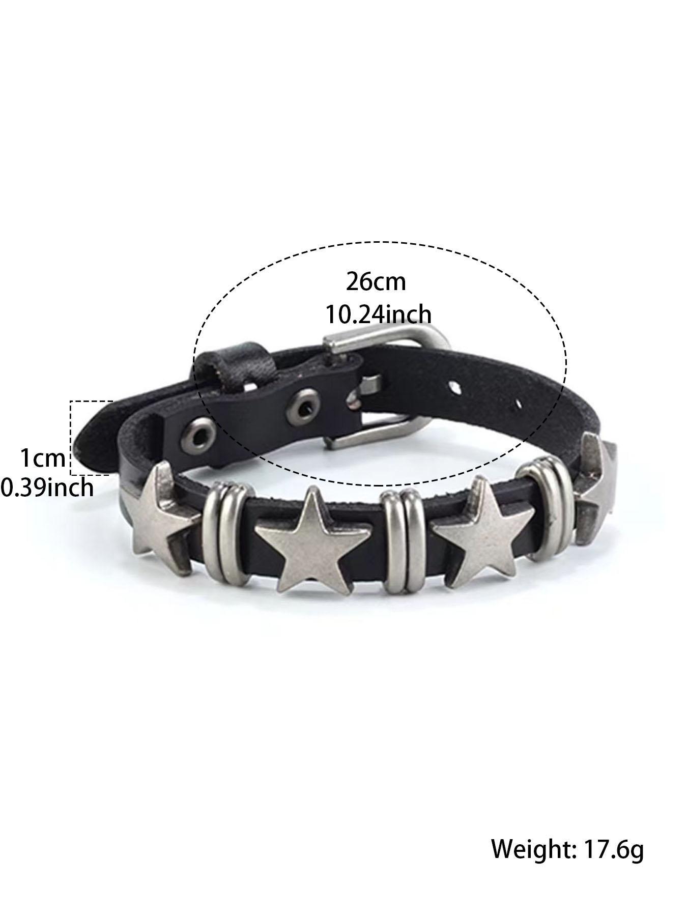 Punk Star Decor Pu Leather Bracelet, Adjustable Fashion Accessories for Both Men & Women for Party, Daily Clothing Decor,  All-match & Exquisite Jewelry