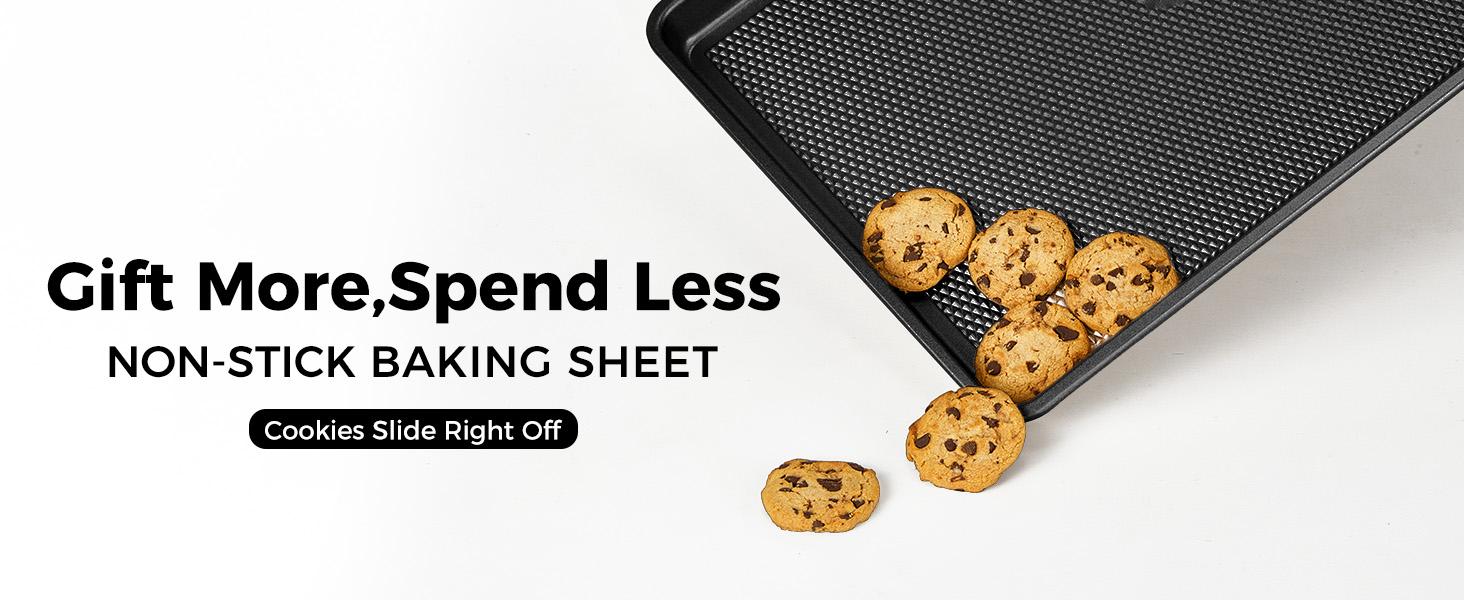 Cookie Sheets for Baking Nonstick  Baking Sheet Pan Set of 3, Half/Quarter/Jelly Roll Pan for Oven with Diamond Texture Pattern, 57% Thicker Carbon Steel Cookie Trays, Black