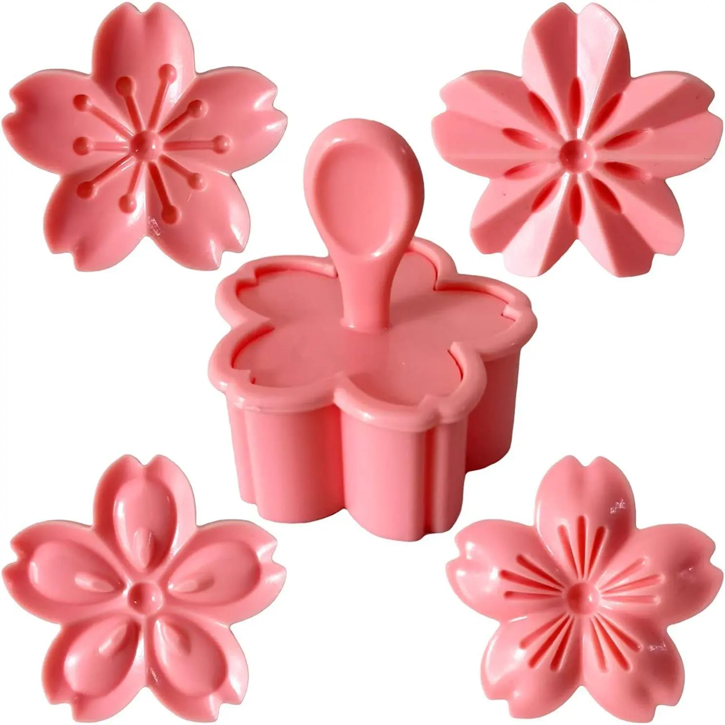 Pastry/Cookie/Fondant Stamper, 2-Inch Press Cookies Mold with 4   Cherry Blossom Shape Flower Hand  Pastry Tool Fondant Cutters Set for Baking