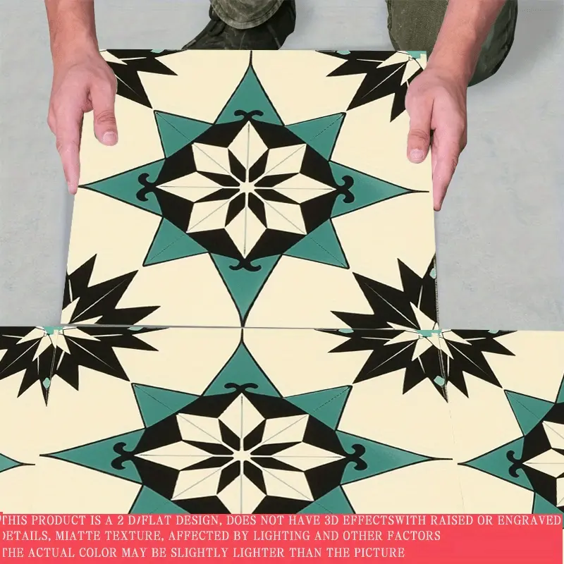 10 pieces of Spanish-style 2D vinyl floor tile stickers - floral pattern self-adhesive tile stickers, perfect for renovating kitchen and dorm floors, size 11.81X11.81 inches. Suitable for living room and balcony