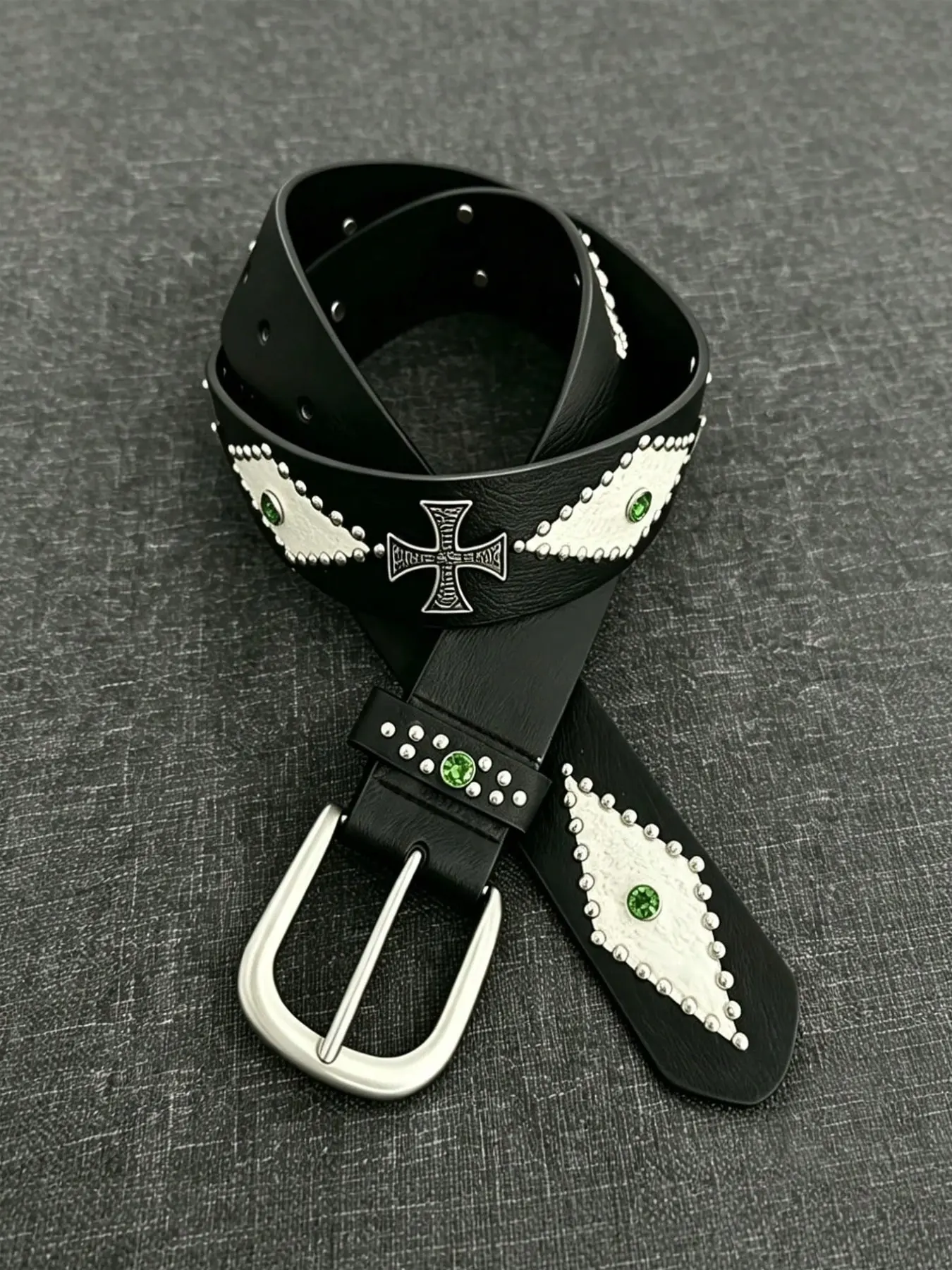 Punk Style Unisex Belt, Styling Cross Belt, Heavy Metal Cross Buckle, Streetwear Accessory, Gemstone Accent, Rock Band Performance Wear, Punk Fashion Belt