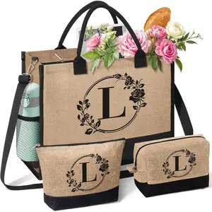 Personalized Gifts for Women, Initial Jute Tote Bag Monogrammed Beach Bag,  Day & Birthday Gifts for Mom Women