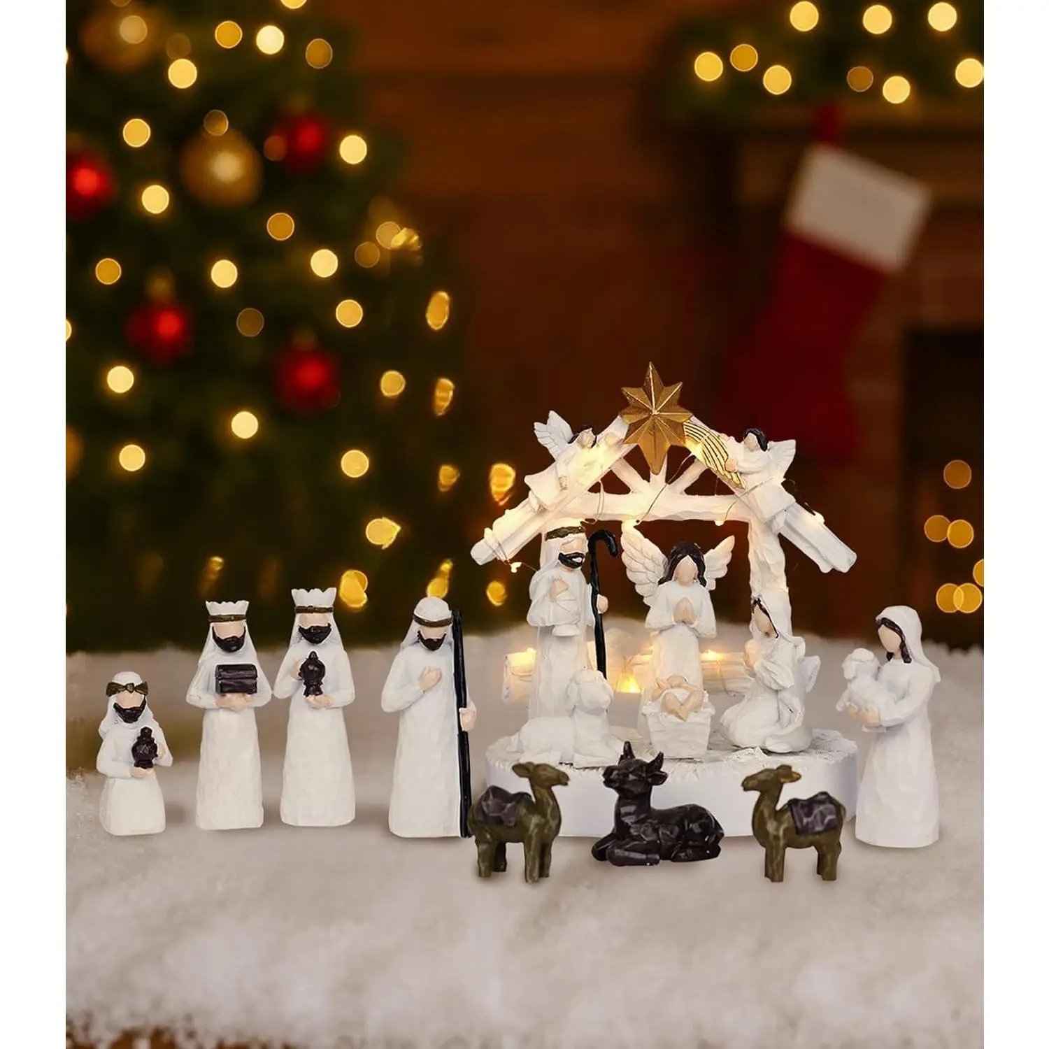 14-Piece Christmas Nativity Scene Set - Manger, Miniatures, Holy Family Figures for Indoor Religious Decoration