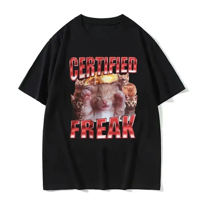 Certified Freak Funny Cute Cat Meme T Shirt Women Clothing Humor Animal Graphic Tee Shirt Summer Kawaii Short Sleeve T-shirt