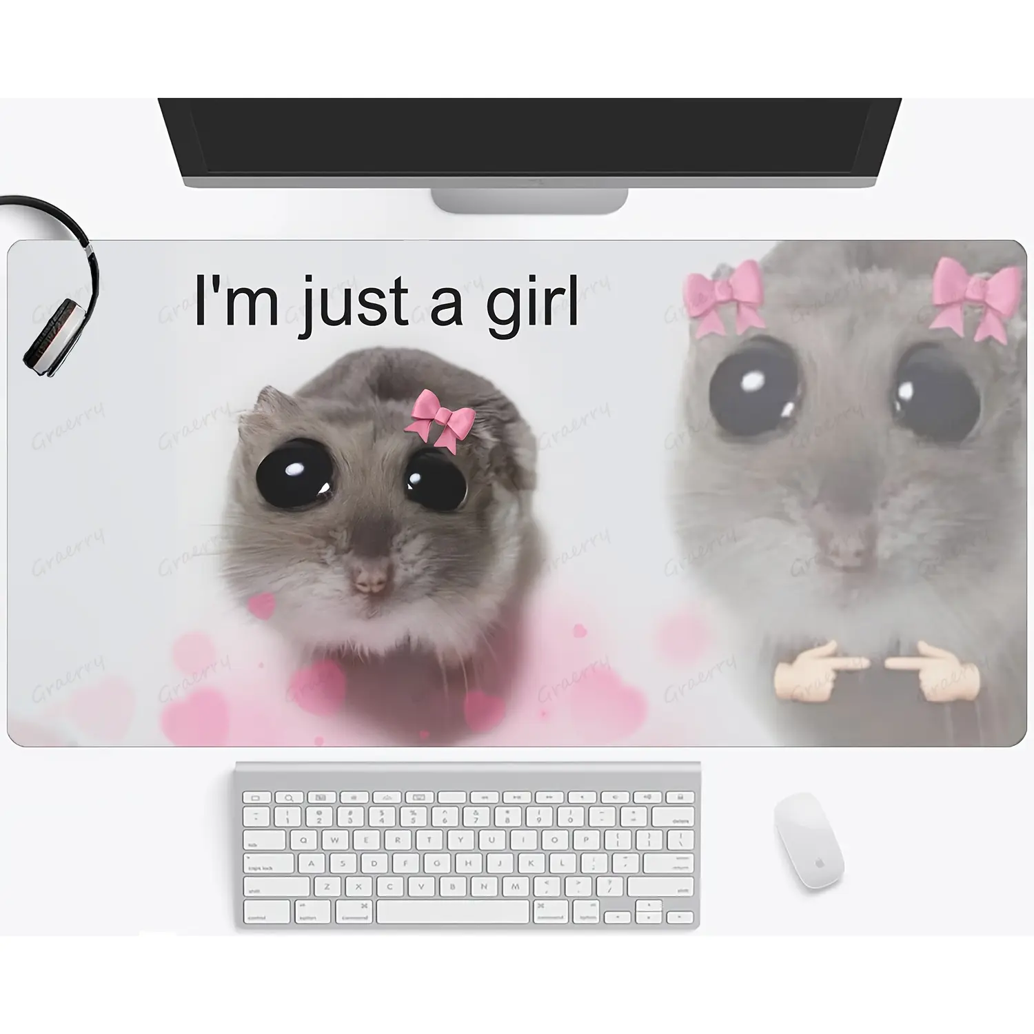 1-piece multi-size cute hamster "I'm just a girl" fun gaming mouse pad keyboard pad - non-slip rubber base, edge-wrapped design, suitable for computer, office, home - a cute computer desktop decoration gift for girls and gamers, office space accessory, de