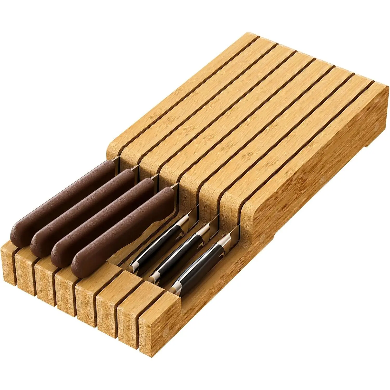 Knife Holder Knife Organizer Drawer Insert In-Drawer Bamboo Wood Knife Block Drawer Knife Storage Steak Knife Holder Without Knives Holds up to 7 Knives