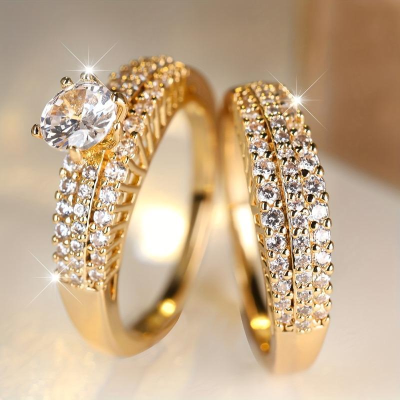 Elegant Stackable Rings Shining Zirconia Engagement Wedding Band Silvery or Golden Luxury Dupe Jewelry