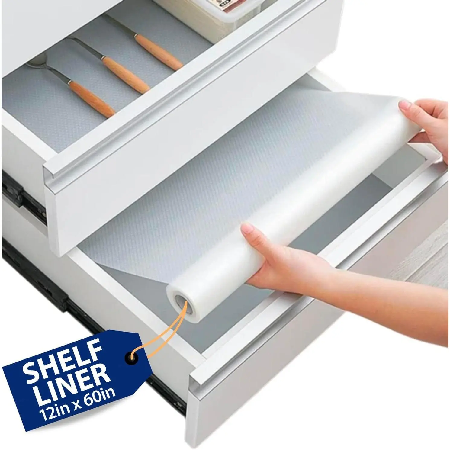 Shelf Liner Drawer Liner for Kitchen Cabinets Non-Adhesive by Linda’s  (12 x 60 Inches) - Non-Slip Easy Clean Kitchen Cabinet and Cupboard Protector,  Mat, Clear Roll
