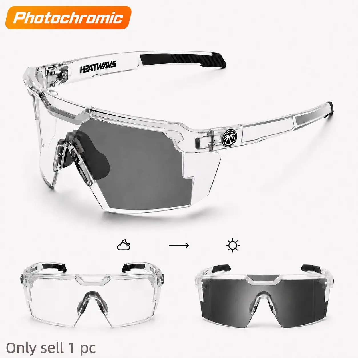Photochromic Sports Glasses - UV400 Lightweight Cycling Sunglasses with Anti-Slip Nose Pads, Wide View Outdoor Eyewear for Running, Hiking, Fishing & Riding