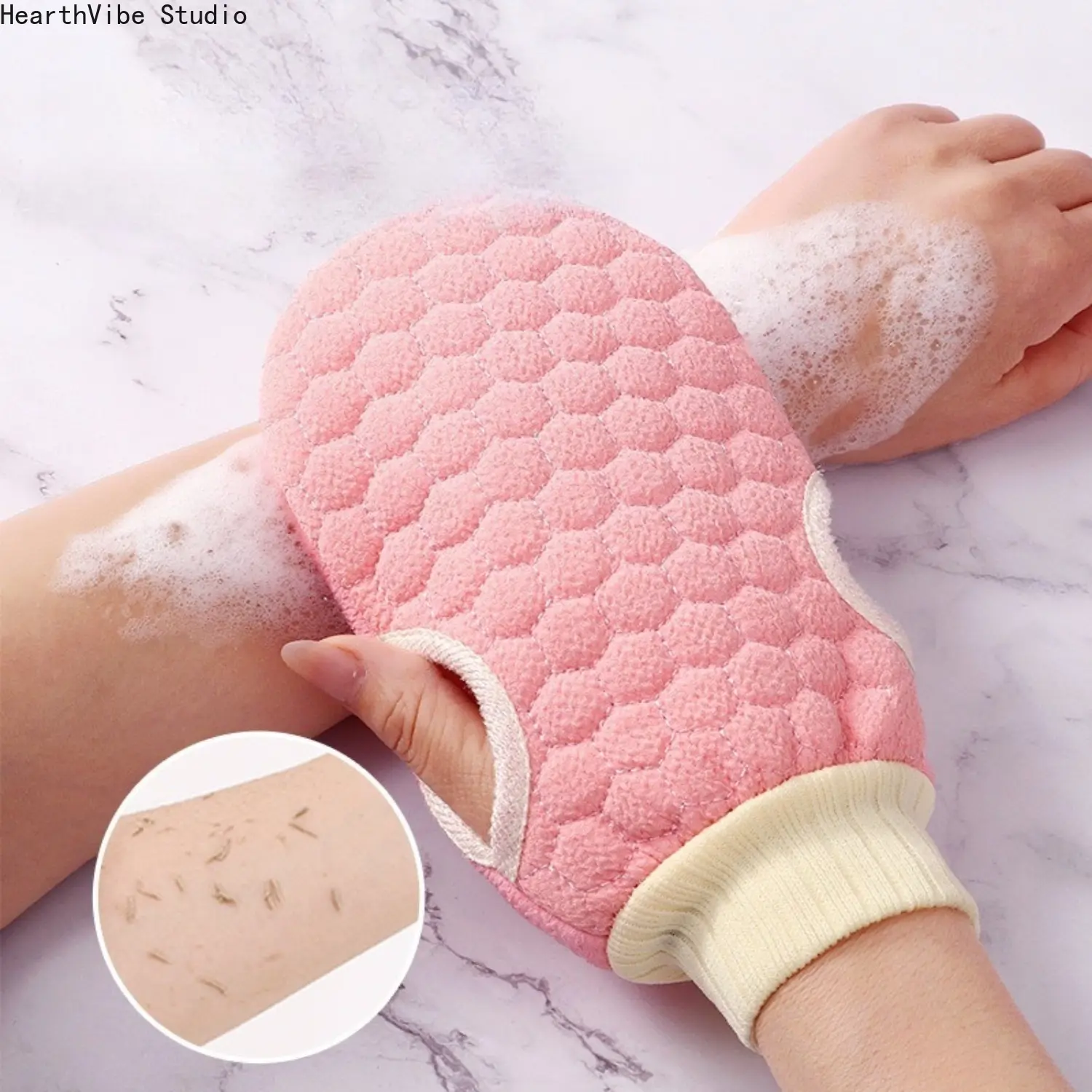 Exfoliating Bath Mitt, Double Sided Honeycomb Textured Shower Mitts Body Scrubber Sponge Glove for Skin Peeling Dead Skin Remover, Spa Massage Washcloth Cleansing Bathroom Bathing Accessories