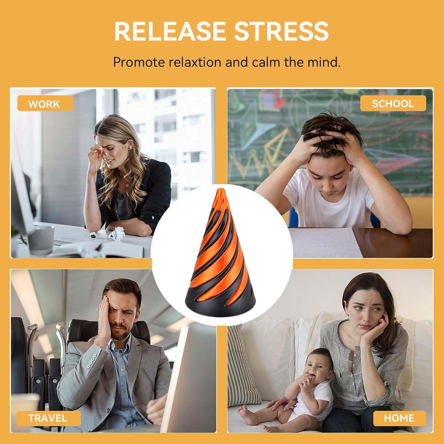 Random Color 3D Printed Spiral Fidget Toy, 1/2 Counts Impossible Cone Mini Fidget, Cones Passing Through Pyramid Toy for Stress and Anxiety Relief, Stress Relief Fidgeting