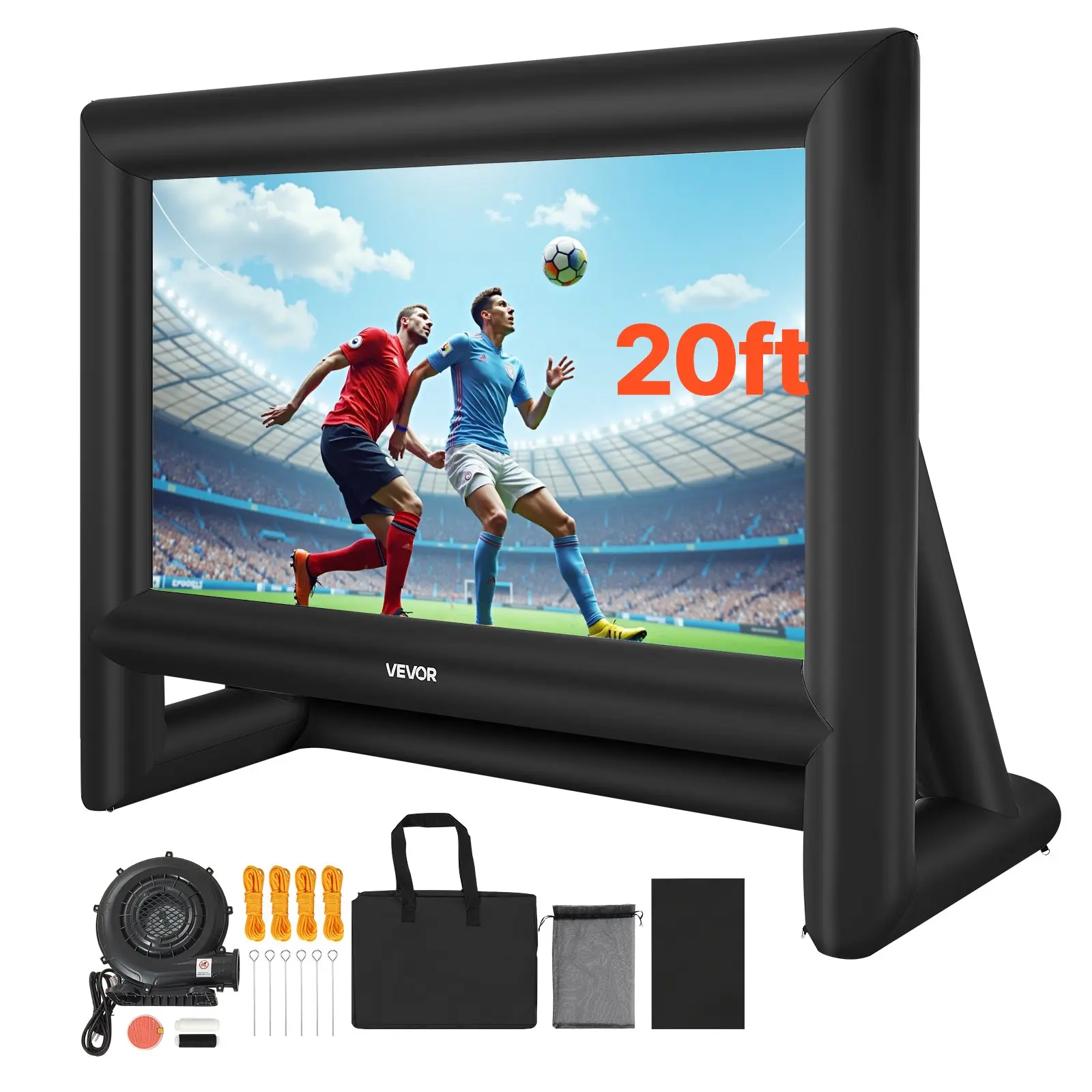 VEVOR 20FT 16:9 Ratio Inflatable Movie Projector Screen, Included Blower Motor for Fast Inflation, Portable Carry Storage Bag, Easy-Setup for Outdoor Backyard, Home Theater