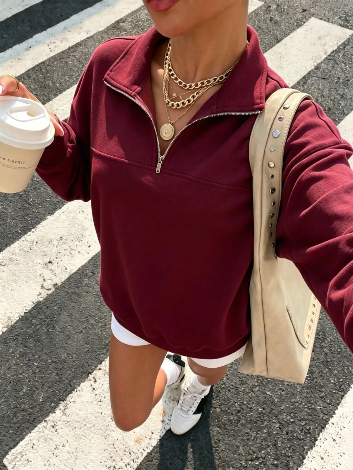 Women's Plain Half-Zip Sweatshirt, Casual Loose-Fit Long Sleeve Top, Soft Street Style Chic, Fall & Winter Fashion, Comfortable Daily Wear