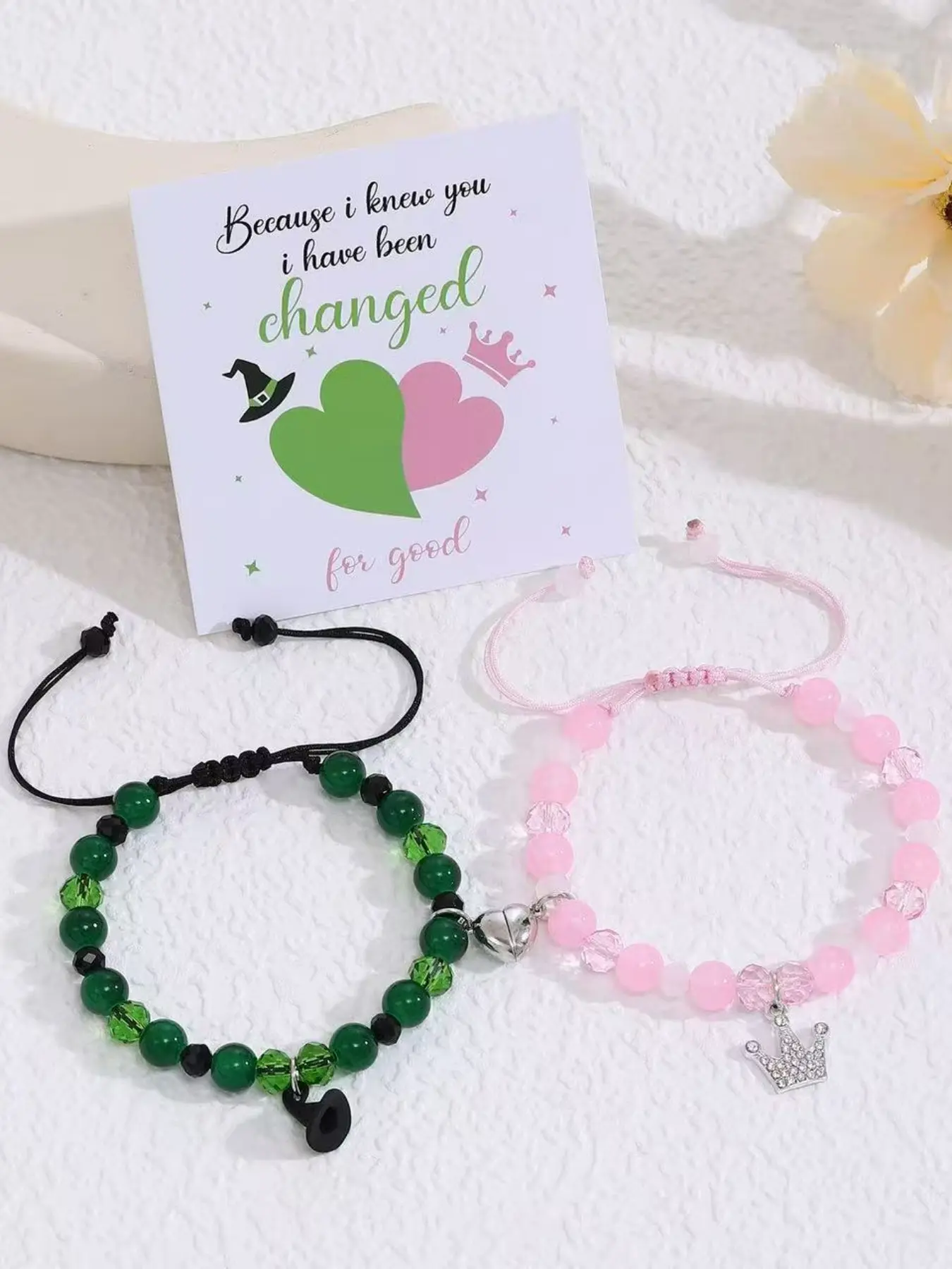 Wicked Best Friend Matching Bracelets 2Pcs Set, Heart Magnet Attract Beaded Bracelet Witch Hat & Rhinestone Crown Charms, Friendship Jewelry Gift For Women Teen Girls