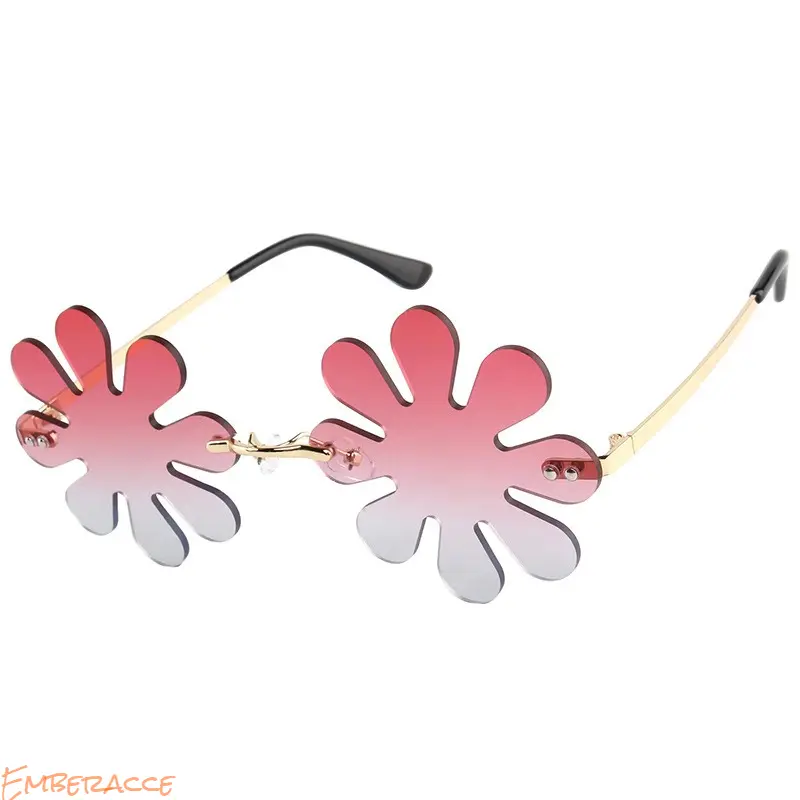Flower Rimless Sunglasses for Women & Men, Y2K Fashion Floral Petal Glasses, Colorful Novelty Statement Eyewear, Lightweight Costume Glasses for Festival, Party, Concert, Travel, Vacation, Photoshoot, Halloween Accessories