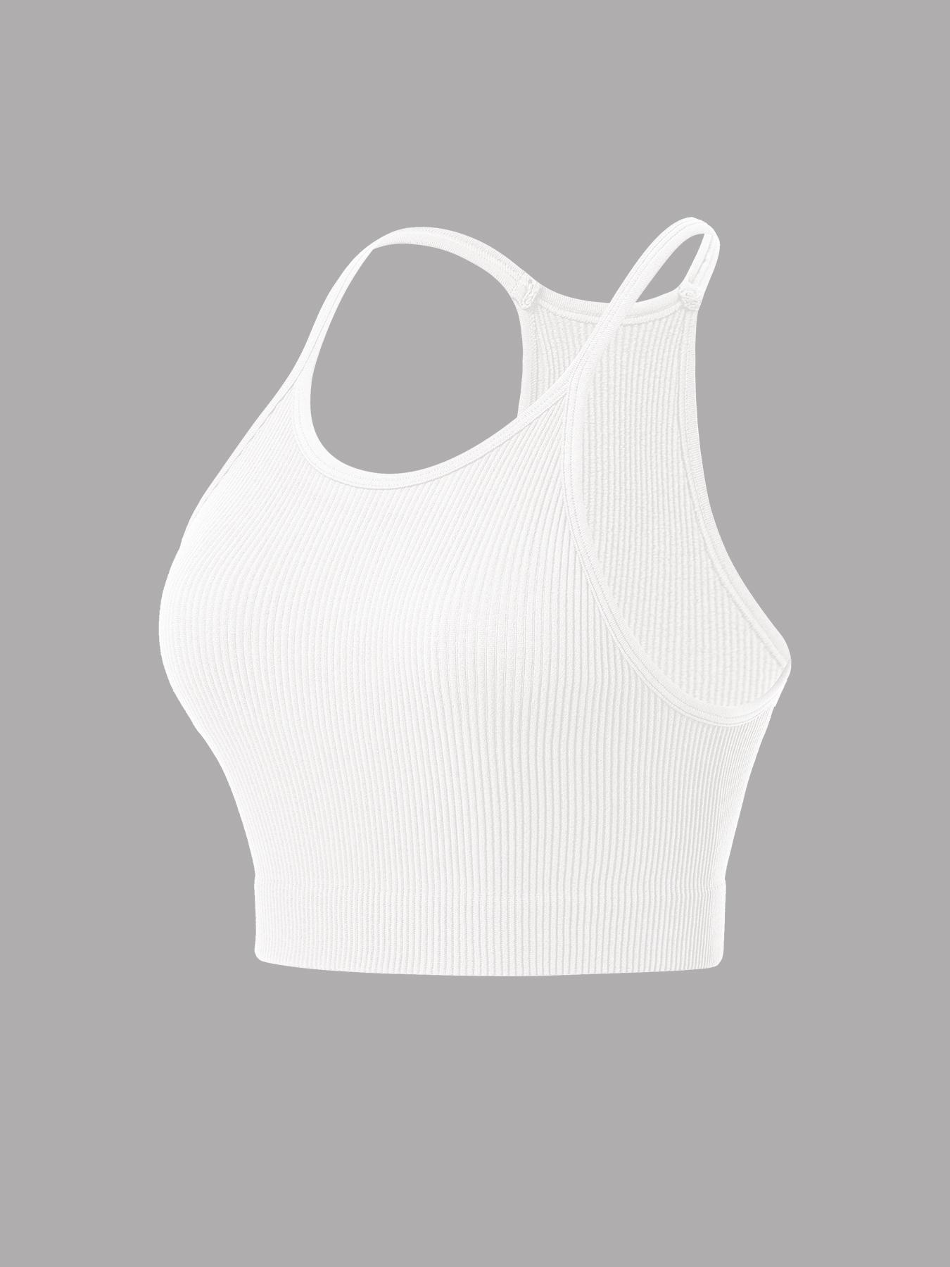 Women's Solid Bra, Breathable Comfortable Sports Top for Yoga Gym Workout Tennis Pickleball, Ladies Sportswear Clothing for All Seasons, Solid Basic Bra, Crop Top, Wireless Sports Bras