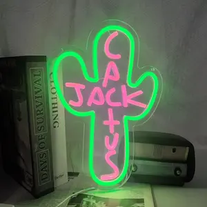 Cactus Neon Sign LED Wall Light, Pink and Green Cactus Neon Lamp, Desert Style Room Decor, USB Powered Acrylic Neon Sign for Bedroom, Living Room, Bar, Coffee Shop, Apartment, Aesthetic Wall Decoration