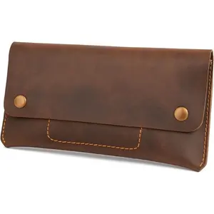 Leather Money Bag Currency Organiser Pouch, Dollar Bills Holder, Bills Organizer with Mobile Pocket, Money Envelope For Men and Women (Brown)