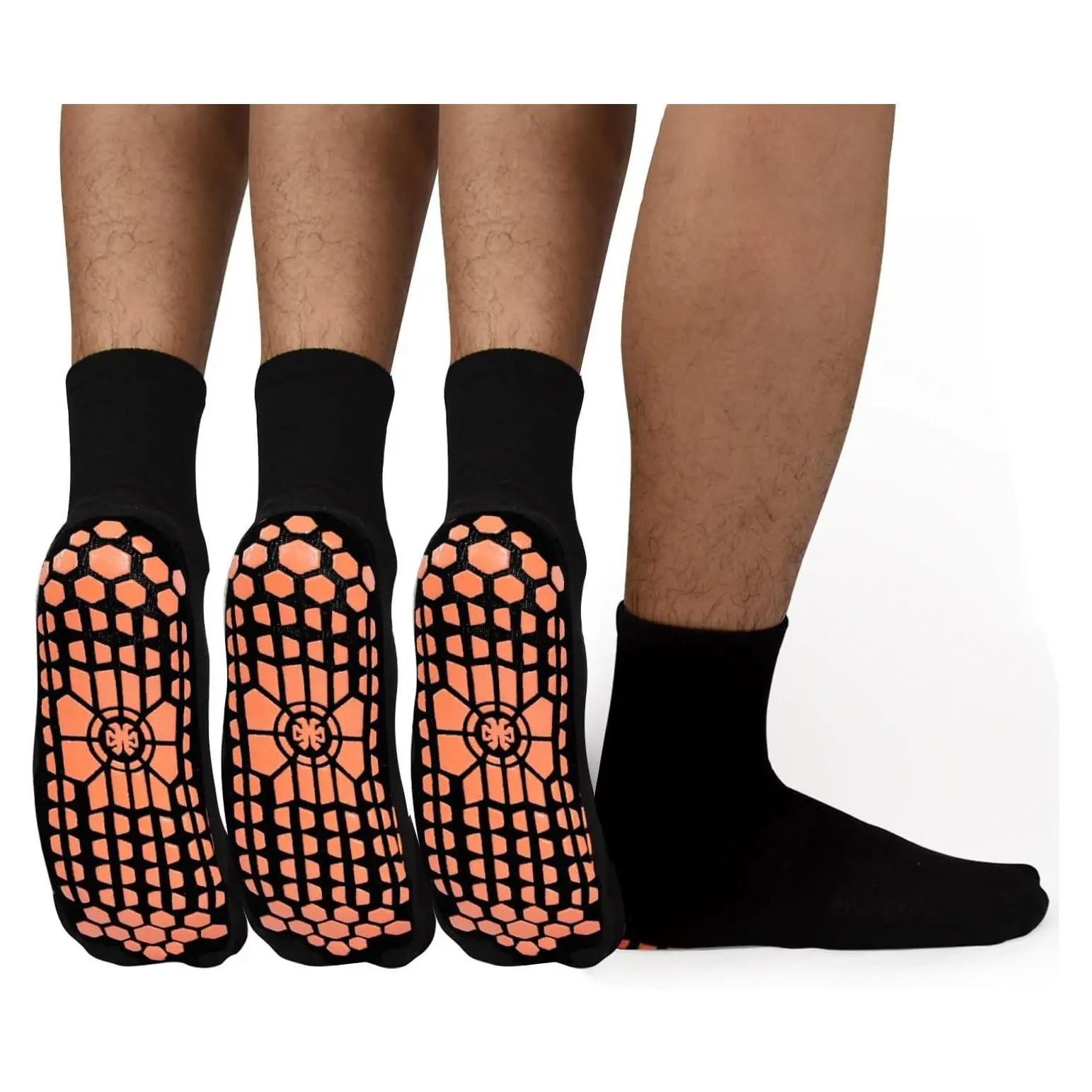 Men's Non-Slip Grip Socks 3 Pairs for Tile & Wood Floors, Anti-Skid Workout Yoga Pilates Hospital Slipper SocksGift