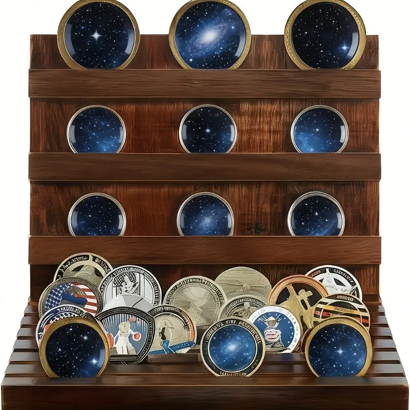 Wooden Multi-Layer Badge Display Case, Challenge Silver Coin Holder, Suitable for Various Occasions, Memorial Medals Showcase