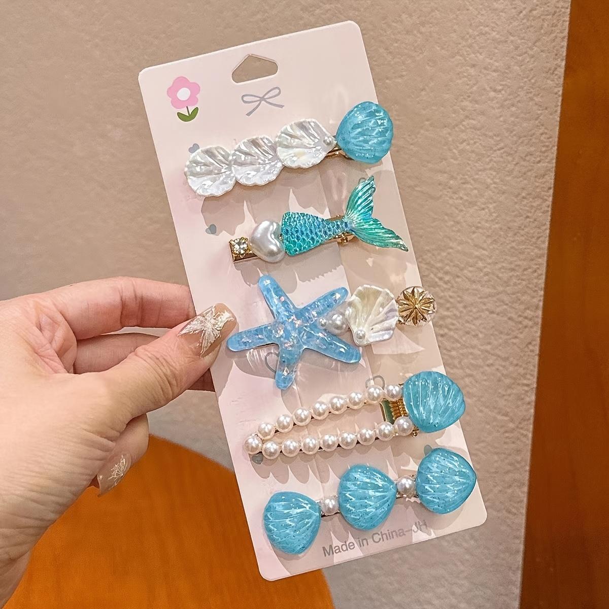 5pcs Mermaid Starfish Shell Hairpin Set Ocean Themed Colorful Mermaid Tails Starfish Shells Pearl Elements Cute Hair Accessories for Everyday Wear Themed Outfits