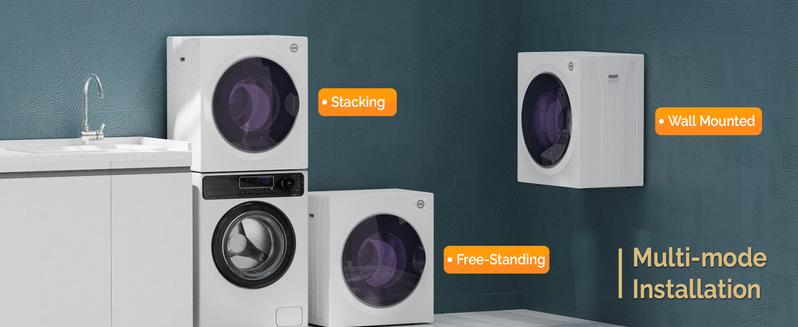 ROVSUN 2.6 Cu.Ft Portable Clothes Dryer, 1400W Fast Drying Front Load Tumble Laundry Dryer with Stainless Steel Tub & LCD Control Panel Six-Mode for Apartment, Home, Dorm