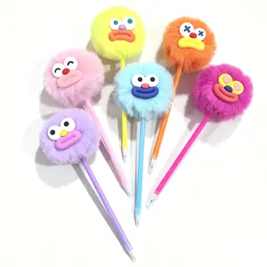6PCS Pom Pom Pens — Fluffy Fuzzy Plush Pens Cute Kawaii Novelty Fun Pen for Kids Adults Novelty School Stationery Set Classroom Prizes Party Favors for Girls and Boys Office Supplies Gifts