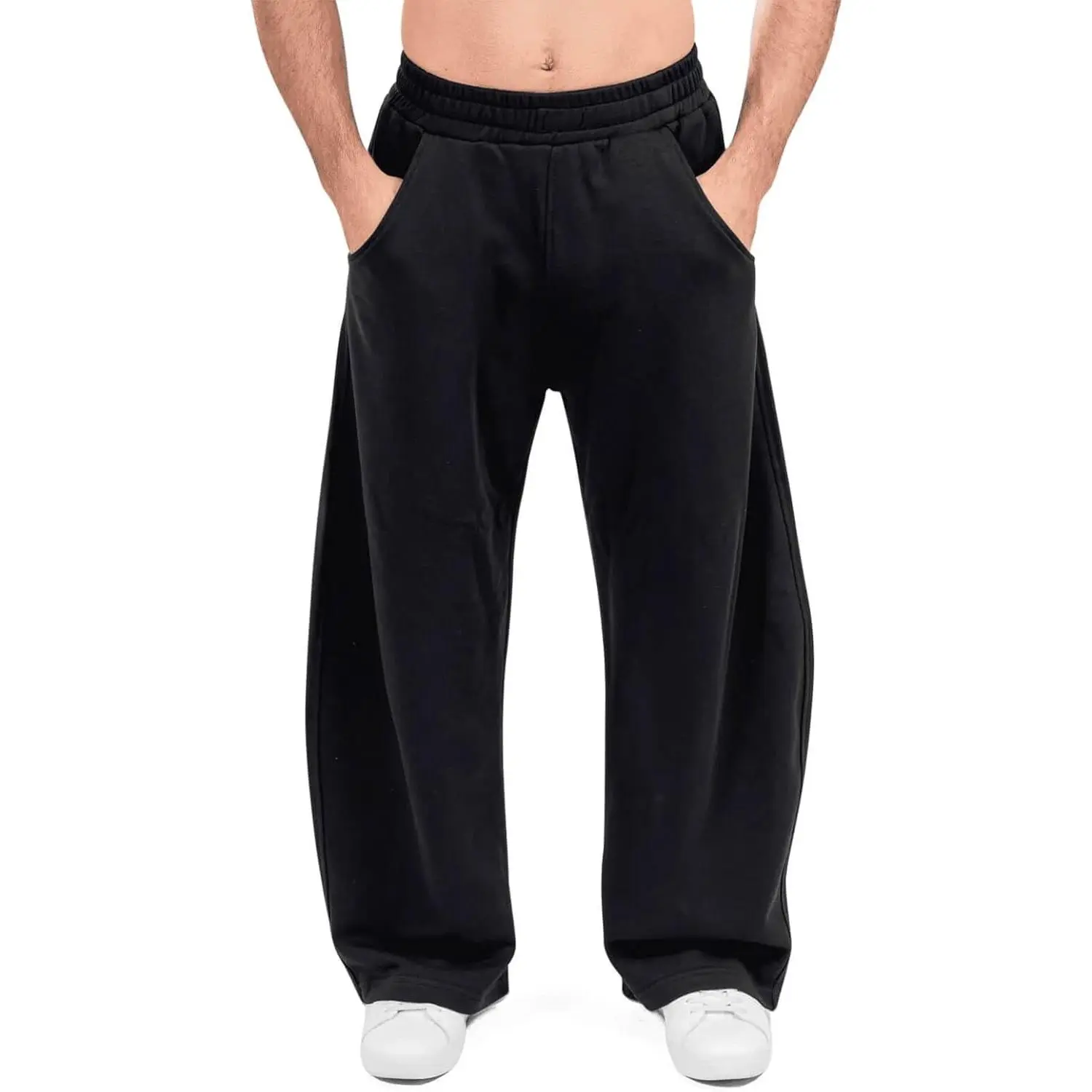 Men's Baggy Sweatpants Cotton Wide Leg Fleece Barrel Sweat Pants | Lounge Uncuffed Comfort Elastic Waist Open Bottom Fall Winter Travel Oversized Workout Gym Athletic Deep Pockets