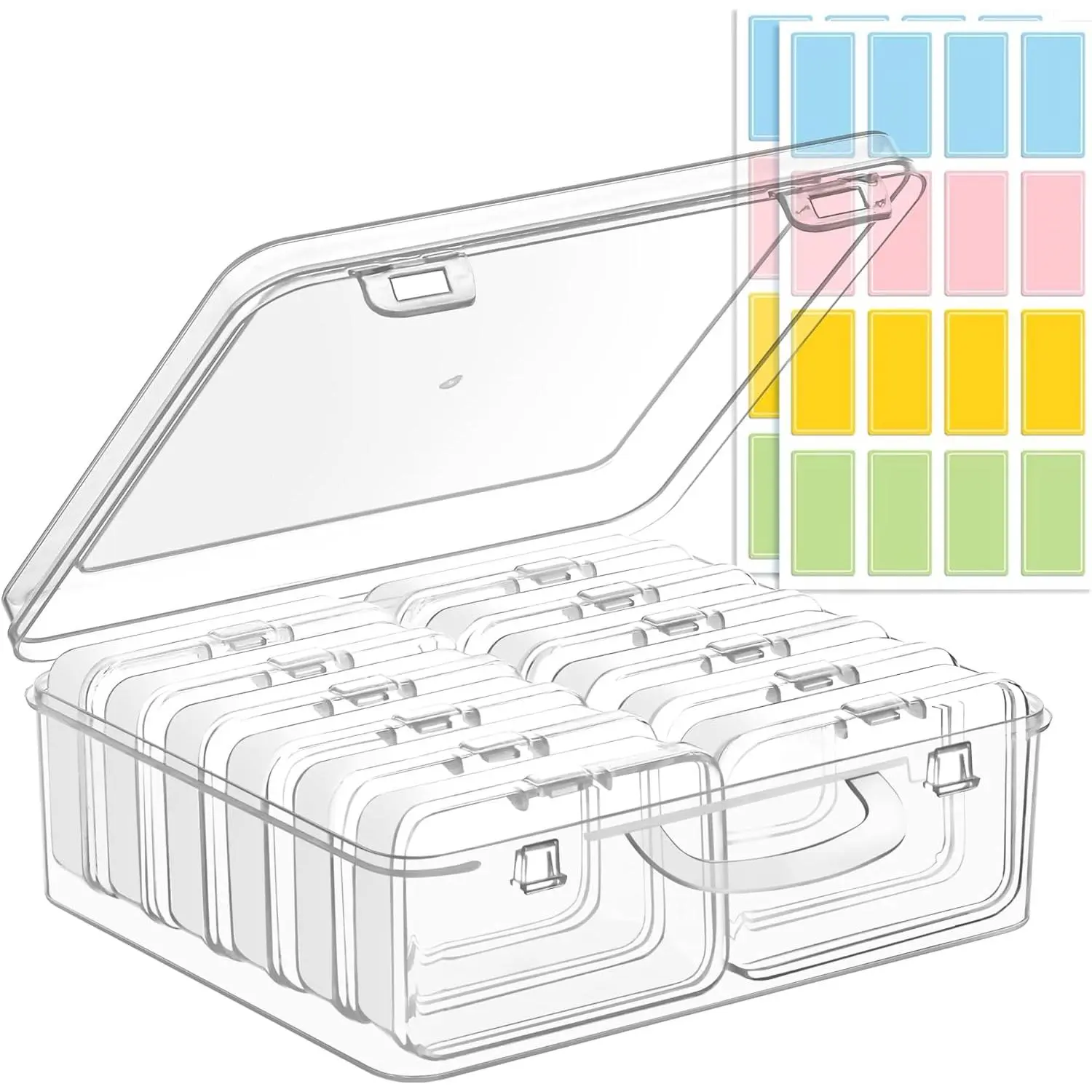 Small Bead Organizers and Storage, 12 Clear Plastic Boxes with Hinged , for Beads,  Making, Crafts, Hardware, Fishing Tackle, Small  (32 Labels)