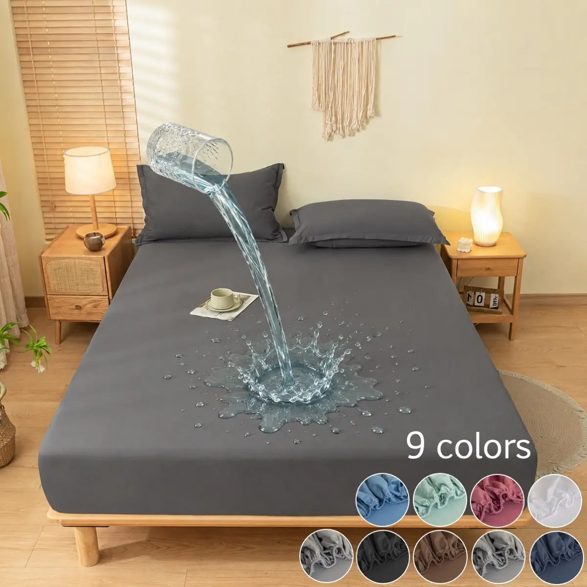 2/3Pcs Solid Color Waterproof Fitted Sheet, Soft Mattress Protector with Non-Slip Deep Pocket, Fits Mattresses Under 30cm, Breathable Noiseless Machine Washable for Bedroom, Dorm, Apartment & Hotel, Twin/Full/Queen/King, Breathable Durable Sheets