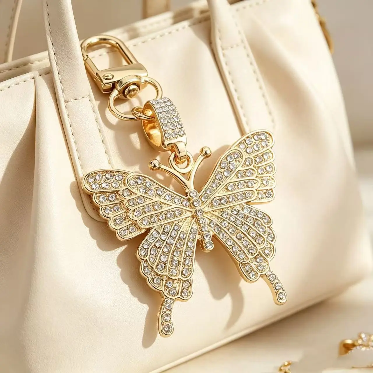 5 Pcs Fashion Rhinestone Butterfly Charms, Bag Keychain, Jewelry Accessories, Alloy Butterfly Pendant, Elegant Decorative Items