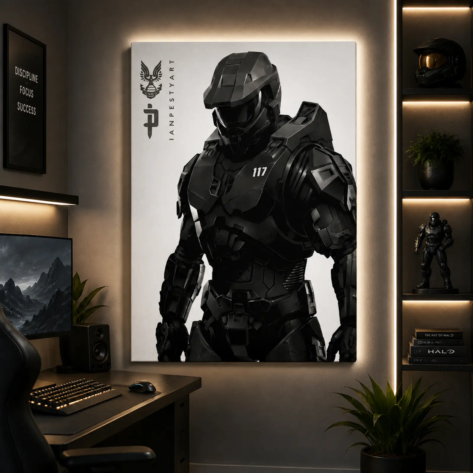 Halo Master Chief Canvas Wall Art Poster,Spartan Gaming Room Decor for Men,Sci-Fi Video Game Wall Decor,HD Canvas Print for Bedroom,Office,Apartment,Gamer Setup,Gift for Halo Fans