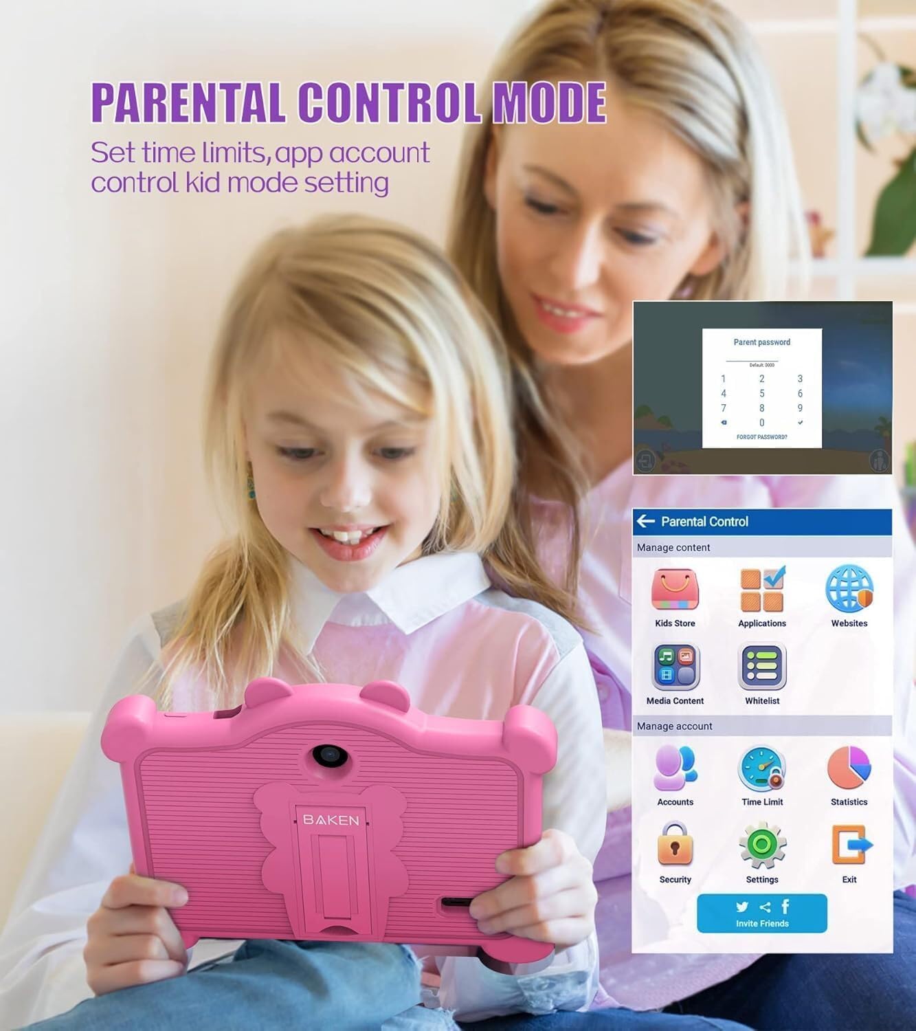 7 Inch Android Kids Tablet 16GB with Case for Ages 3-8 Pre-installed Education Games Kids Software Parental Controls WiFi Dual Camera