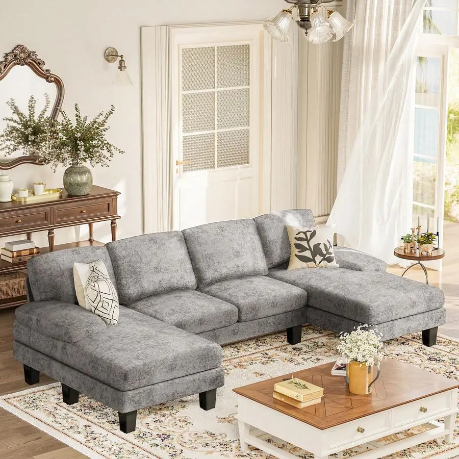 Multi-Purpose Sectional Sofa, Chenille U-Shaped Sofa, 4-Seater Modern Sectional Sofa With Removable Cushions Living Room