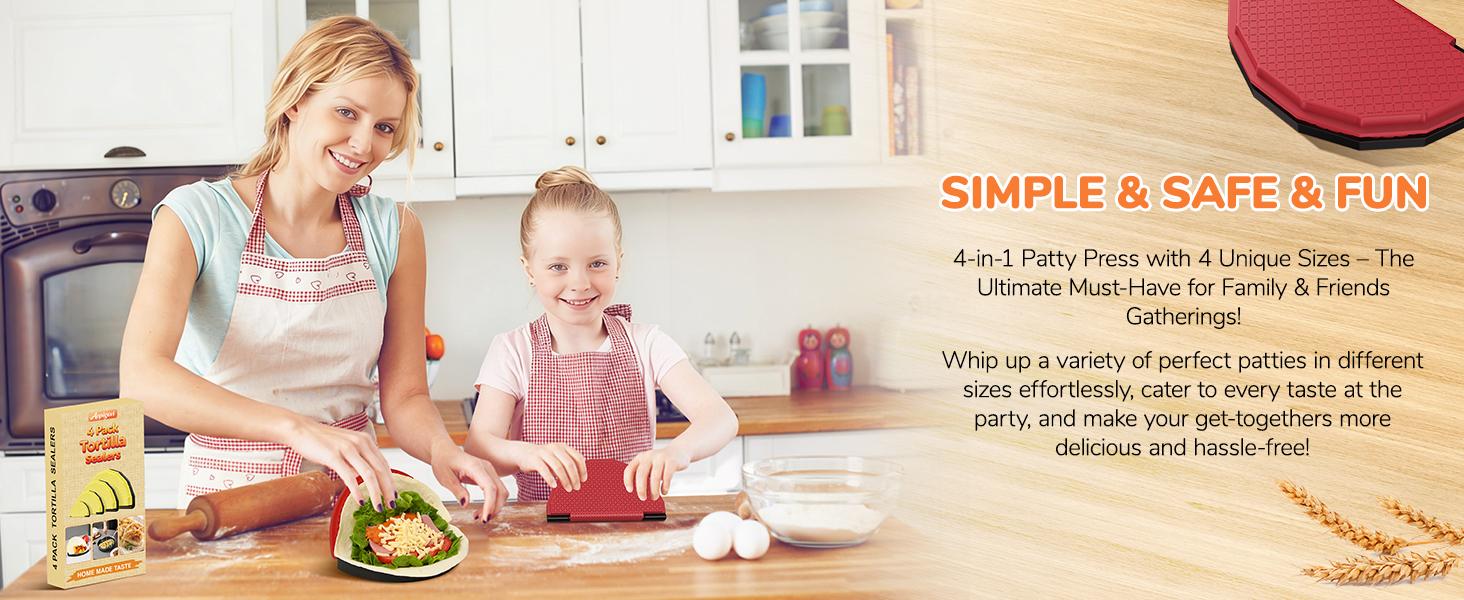 4 Pack Tortilla Sealers, 4-In-1 10"+8"+6"+4" Flour Tortilla Crimper, Quesadilla Maker, Tortilla Press - Make Tacos, Crumpet, Calzones, Burritos - Environmentally Friendly Biodegradable Material